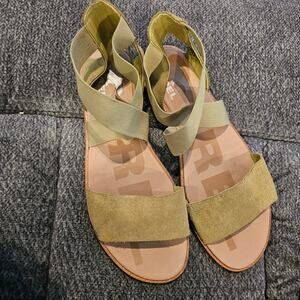 Sorel Ella II Sandals Olive Green Elastic Strap Comfort Sandals Size 10